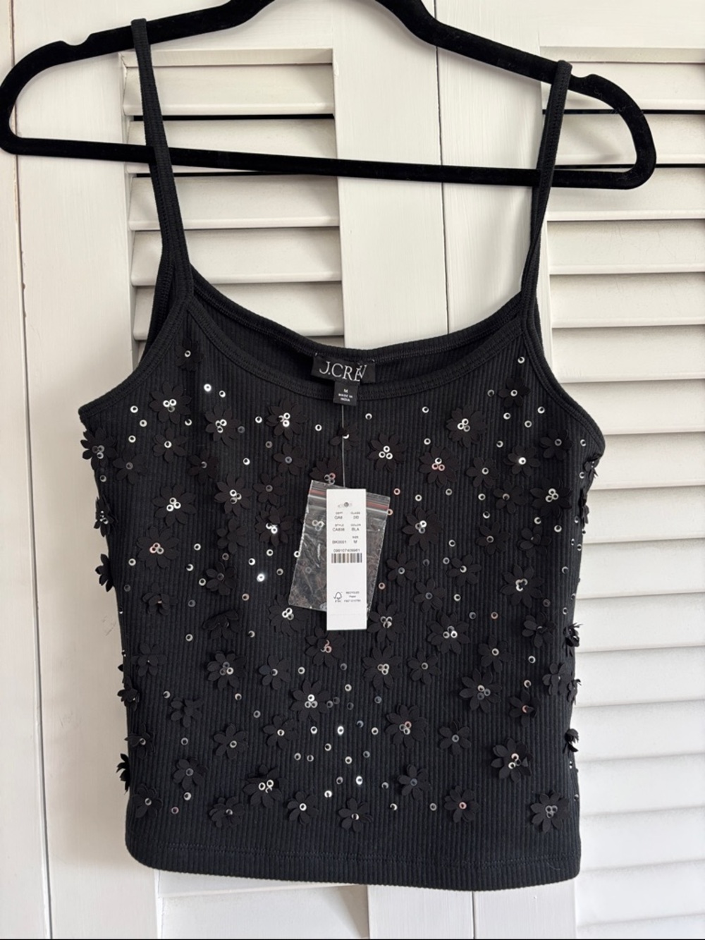Women’s jcrew floral appliqué tank black sz medium